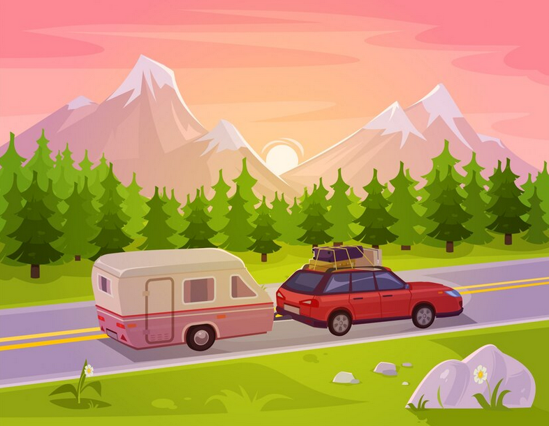 Caravan met bergen